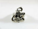 Silver Tone Artisan Signed Biker Skull Ring Size 6.75 Unisex Snake Skull Ring