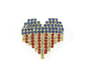 Retro Red White & Blue Patriotic Rhinestone Heart Brooch by OTC 1 1/2" Wide