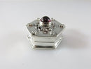 Vintage Sterling Cabochon Garnet Topped Octagon Snuff Box, Stash Box, Pill Box