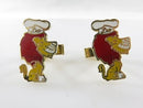 Vintage Enameled Leo the Lion Chef Cuff Link Set For Repair