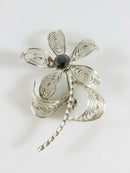 Lovely Sterling Silver Wire Filigree Twisted Wire Brooch Faceted Hematite Stone