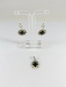 Sterling Silver Onyx Marcasite Accented Dangle Earrings With Matched Pendant