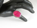 Sterling Silver Cabochon Pink Banded Stone Statement Ring Unisex Size 10.5