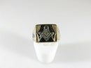 Masonic Ring 10K Gold Diamond Art Deco, Black, Blue Enamel, Old Mine Cut