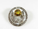 Scottish Celtic Sterling Silver Orange Glass Flower Brooch by Robert Allison