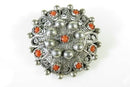 Antique Cabochon Orange Coral Gems Filigree Brooch Beautiful 800 Silver