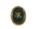 Antique 18K Top 9K Shank Pietra Dura Floral Oval Ring, Brooch Conversion, Large Sz 7.5