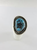 Vintage Sterling Turquoise Navajo Women's Biker Ring  Size 4 Hemerson Brown