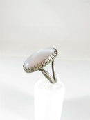 Vintage Gray Agate Sterling Silver Ring Polished Translucent Size 7.25