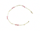 7" Baby Doll Necklace 14K Gold Connector, Pink Glass, Faux Pearls, Golden Beads