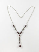 16 1/2" Sterling Silver Lariat Necklace 1 3/4 Drop Polished & Faceted Gem Stones