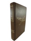 Angled view of the brown leather hardcover showing the gilt-stamped spine and front cover of The Acts of the Apostles, Vol. I, by Greene.