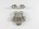 Theda Sterling Silver Catholic Rose Brooch Spin Back Earrings Marcasite Accented