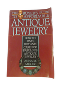 Front cover of The Buyer's Guide to Affordable Antique Jewelry by Anna M. Miller, with red cover design and jewelry illustration.