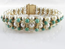 Beautiful 83 Pearl 52 Turquoise 7" TL Bracelet 14K Yellow Gold Setting 33.4 Gram