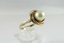 Antique 14K Gold & 6.8mm Solitaire Pearl Wedding Ring Women's Size 7