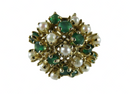 14K Gold Emerald & Cultured Pearl Mid-Century Cluster Ring Size 6