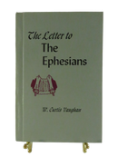Front cover of The Letter to the Ephesians by W. Curtis Vaughan, pale green hardcover with red scroll illustration.