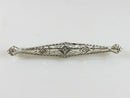 Art Deco 14K White Gold Filigree Diamond Bar Brooch – 2 1/4"