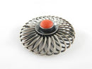 Mid Century Modern Round Spiraling 935 Silver Red Cabochon Coral Brooch