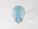 Boho Fun Sky Blue Large Polished Glass Silver Plate Adjustable Ring