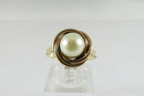 Antique 14K Gold & 6.8mm Solitaire Pearl Wedding Ring Women's Size 7