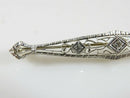 Art Deco 14K White Gold Filigree Diamond Bar Brooch – 2 1/4"