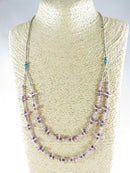 Zuni Hand Carved Purple Shell Double Strand 23" Fetish Necklace with Turquoise