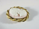 Art Nouveau 10K Gold Shell Cameo Brooch Pendant with Seed Pearl & Enamel Accents