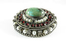 Costume Brooch Pendant Rose Cut Paste, Hardstone, Pearl Surround Fancy Filigree