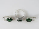 Fancy Vintage Sterling Ring & Earring Set Round Green Tourmaline Glass European