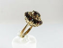 Mid-Century Bombé 14K Gold Garnet Cluster Ring, Pierced Filigree Dome, Size 5.5 (One Stone Damaged)