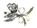 Large 4" Artisan Sterling Silver Flower Spray Brooch with Ribbon Bow, Handwrought, Unpolished for Clean Up
