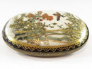 Vintage c1940 Japanese Satsuma Brooch Gold Gilding Garden Scene with Bird Signed