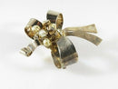 Large Vintage Sterling Silver Vermeil Floral Bow Brooch Pin 2 1/4" c1940 Patriot