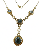 14K Gold Edwardian Blue Zircon Lariat Necklace, 4 Natural Stones