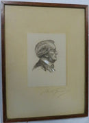 Old Man in Profile Lithograph in Watercolor by Martin Growald c1900