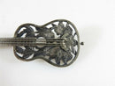 Beautiful Victorian Guitar Brooch Floral Decor Forget Me Not in Sterling