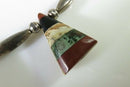 Beautiful Inlaid Stone Tab Choker Necklace With Sterling Silver Pearls & Melons