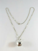 Unusual 3D Apple Pendant with 20" Box Chain Sterling Silver Necklace