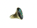 Antique 14K Gold Reverse-Painted Glass Floral Plaque Ring c.1910–1930 (≈8 g, Sz 6)