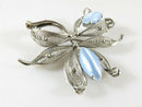 Vintage Alice Caviness Sterling Filigree Floral Blue Cats Eye Glass Brooch