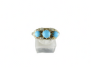 Antique 14K Gold Filigree Ring with Turquoise Cabochons and Diamond Accents Art Nouveau Era