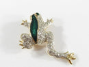 Vintage Sparkling Roman Tree Frog Brooch with Rhinestones and Enamel 1 3/4" Wide