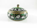 Vintage Enameled Sterling Silver Green, Black, Gold, White Trinket Box, Mint Box