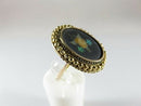 Antique 18K Top 9K Shank Pietra Dura Floral Oval Ring, Brooch Conversion, Large Sz 7.5