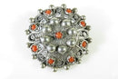 Antique Cabochon Orange Coral Gems Filigree Brooch Beautiful 800 Silver
