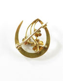 14K Art Nouveau Enamel Flower Horseshoe Pin Forget-Me-Not Protection Motif