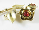 Unsigned Large Sterling Silver Gold Vermeil Pink Stone Floral Brooch