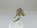 14K Yellow Gold Ring Sz 6.75 Blue Topaz (Origin Unknown) with Diamond Accent